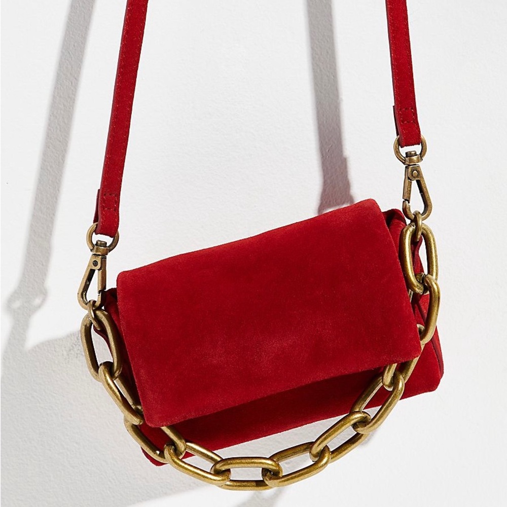 Free people Charlie chain red suede crossbody bag NWT